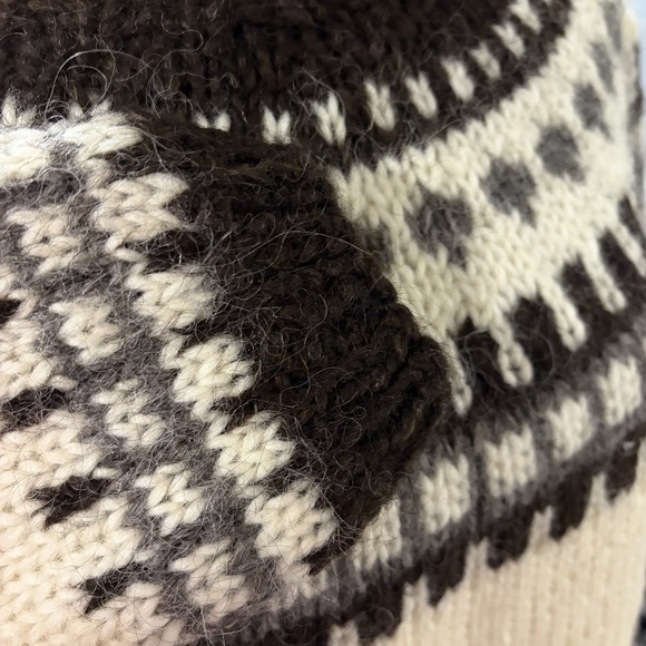 Vintage Icelandic Lopapeysa Wool Sweater Álafoss Lopi Yoke Cream Brown M - Picture 9 of 9